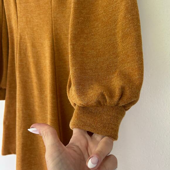 Everly long skater mini dress sleeve puff balloon sleeve fall  mustard yellow S - Picture 4 of 9